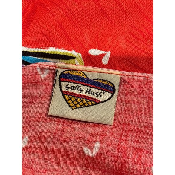 Sally Huss Red Heart Patterned Rayon Shawl Wrap Scarf With Fringe - Picture 4 of 10